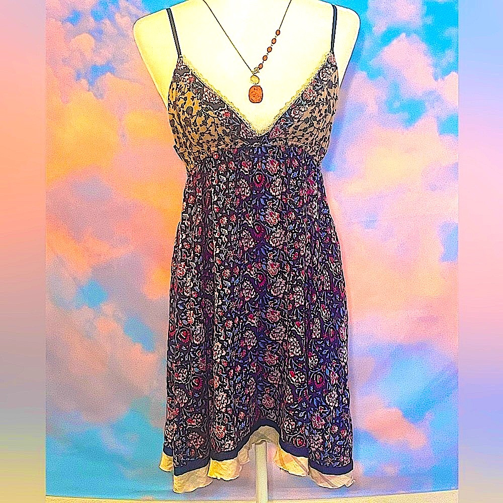 Free People Multicolor Slip Floral Dress (Sz L)